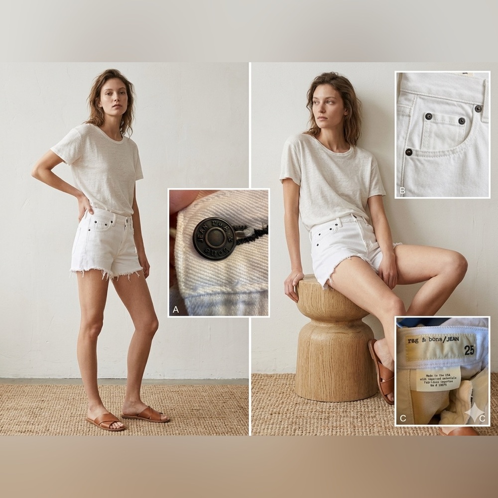 rag & bone White Raw-Hem Denim Shorts